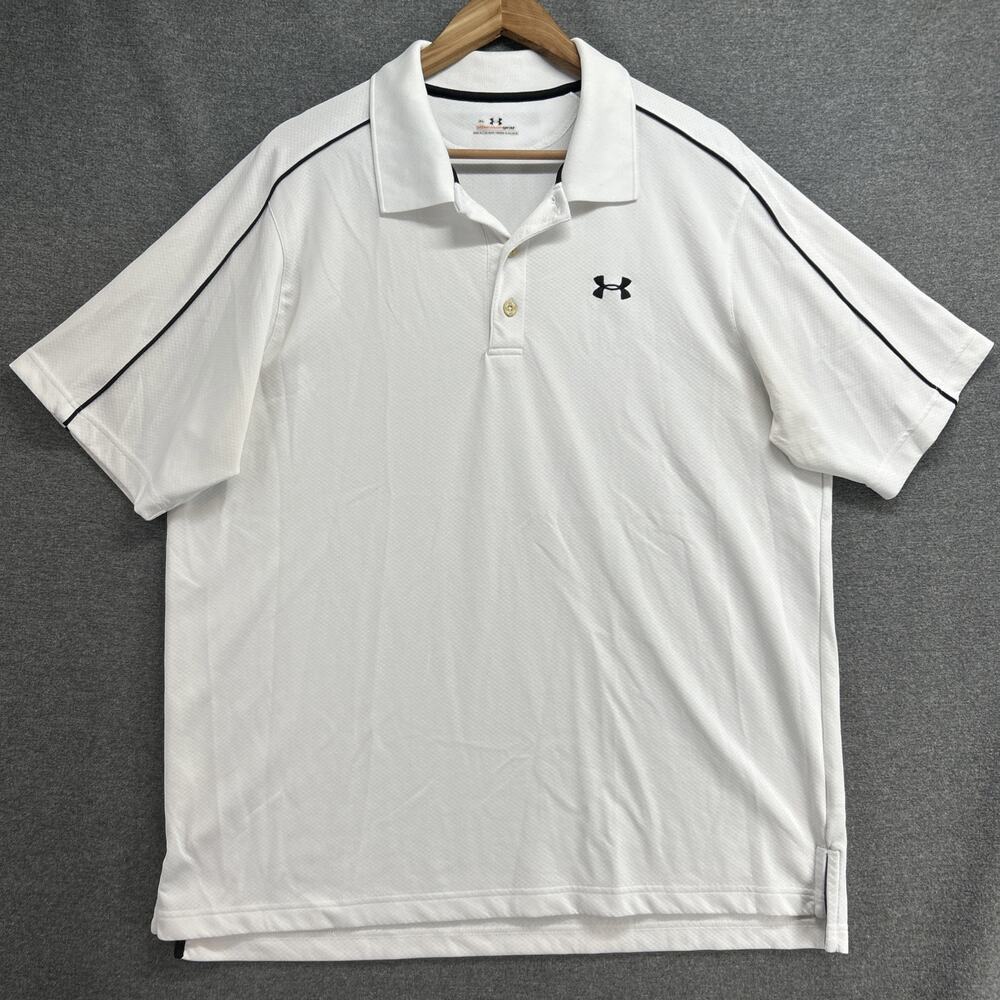 Under Armour Golf Polo Shirt Mens XL All Season Gear White Black Piping Classic